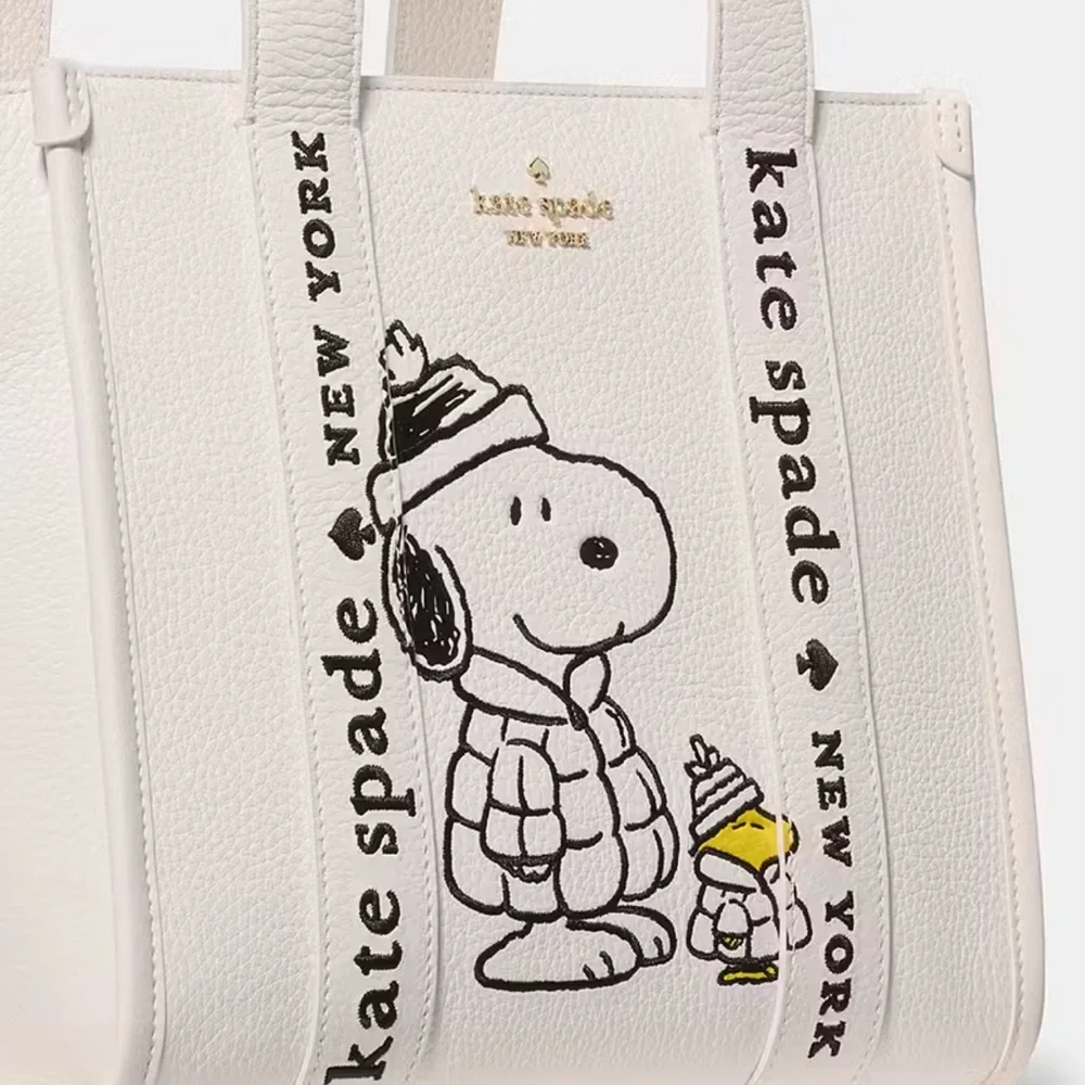 ♠️Kate Spade X Peanuts Snoopy Small Leather Tote Crossbody Bag, Cream NEW NWT - Picture 3 of 7